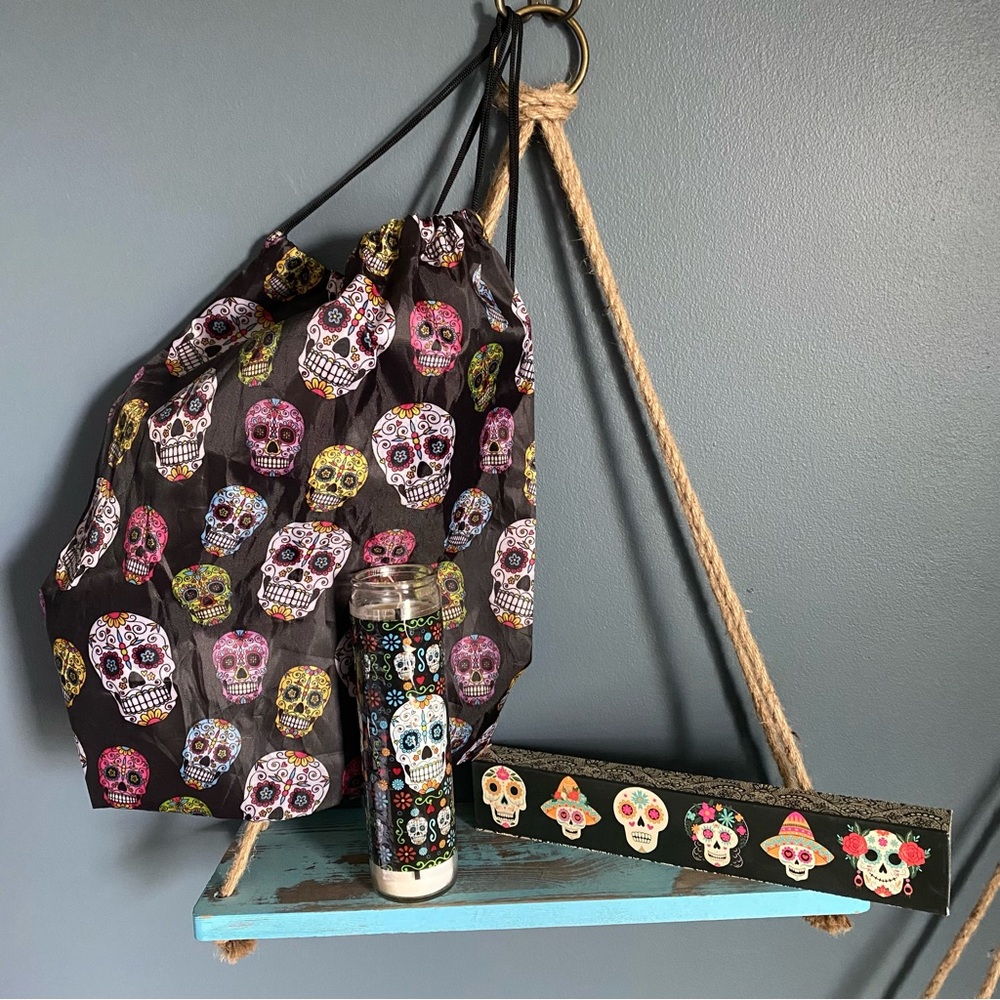 Day of the Dead Set - string bag, candle, and decorative piece